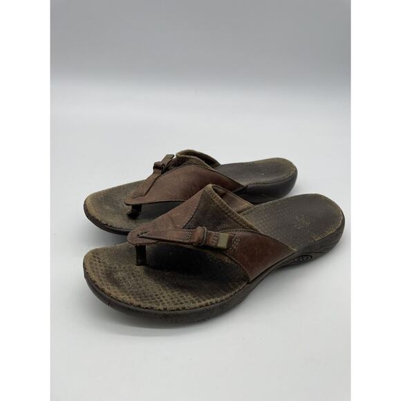 Merrell Denise‎ Sandals Womens 6 Garden Thong Brown Leather Wide Strap *read - Picture 1 of 8